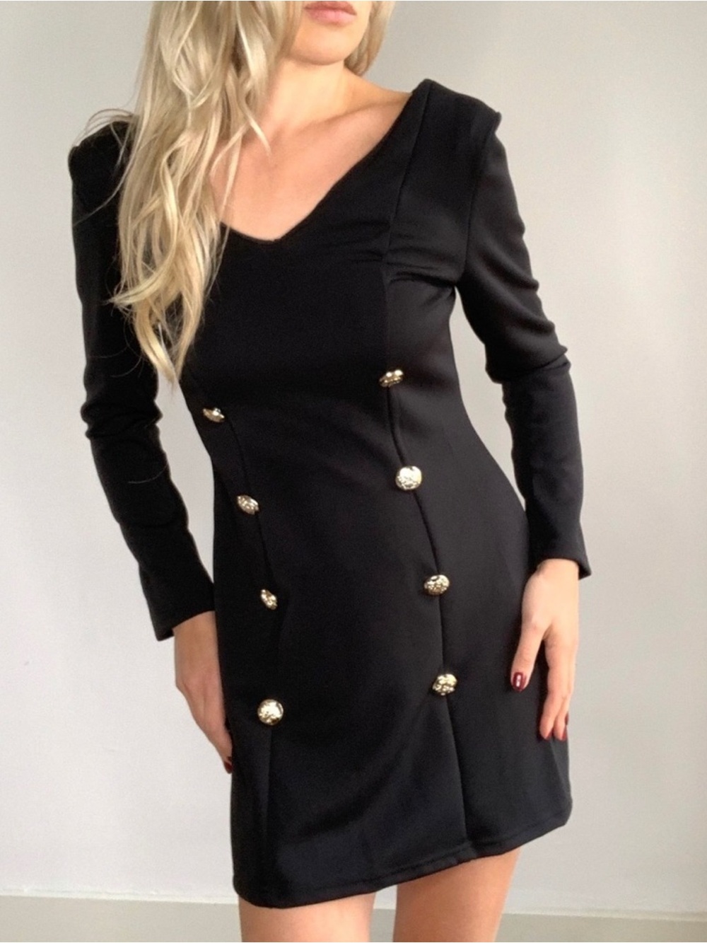 Black Long-Sleeve Button-Detail Women's Dress